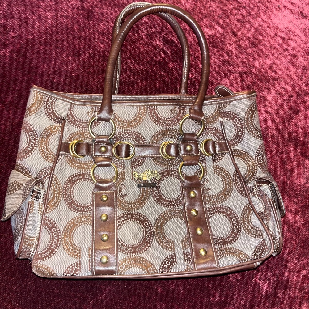 Coach Brown and Tan Monogram Tote